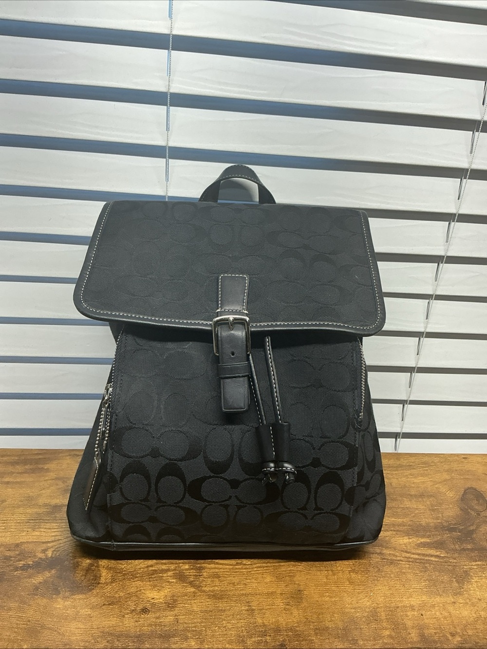 Coach Women's Signature Backpack in black canvas and leather